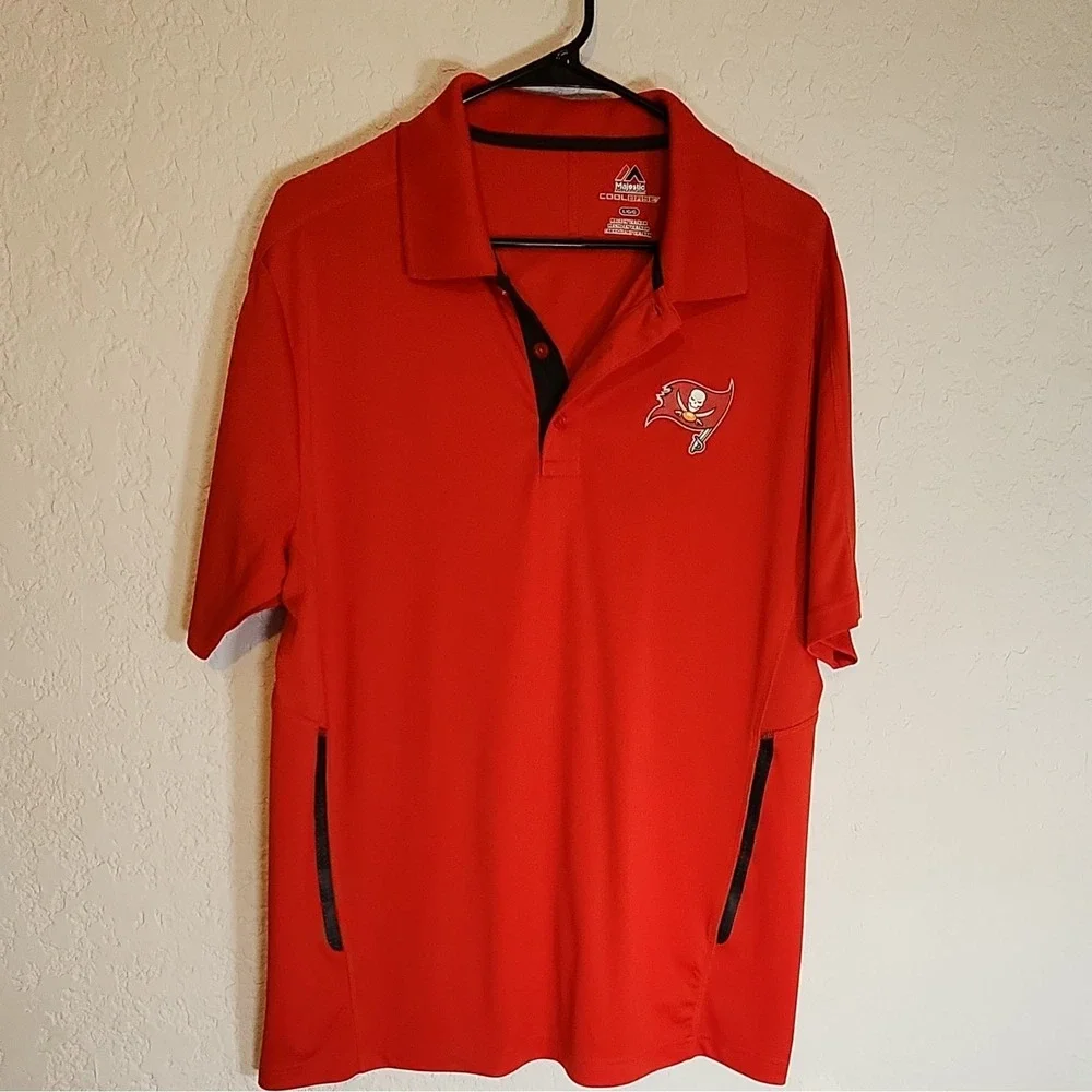 Majestic CoolBase Tampa Bay Buccaneers NFL Polo Shirt Red/Black Size L